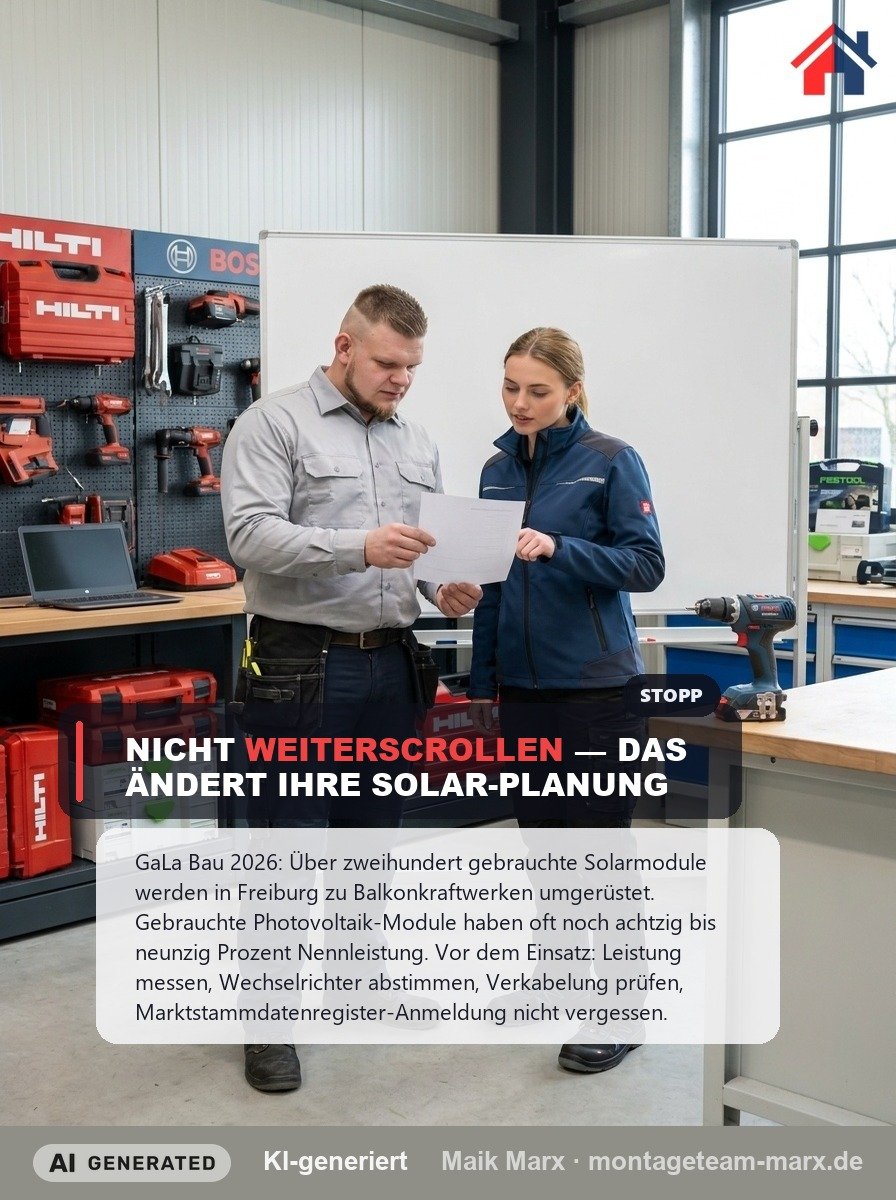 GaLa Bau 2026: Balkon-Solar mit 200 Gebraucht-Modulen — großes Upcycling-Event